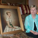Linda Hern, Ruth Lyons' niece, with a portrait of Candy Newman, Ruth Lyons' daughter